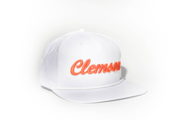 Clemson University Cursive Retro Snapback Hat - White